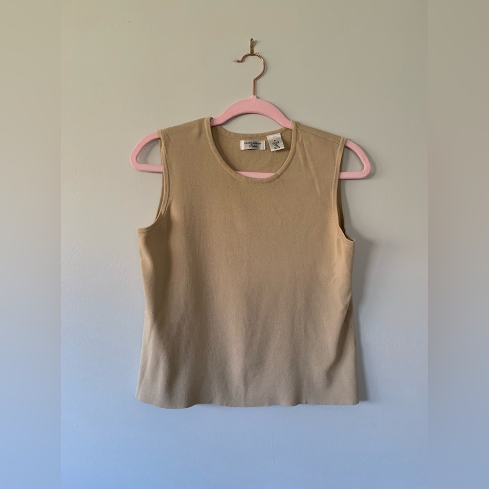 Laura Ashley Petite Tan Sleeveless Top - Large